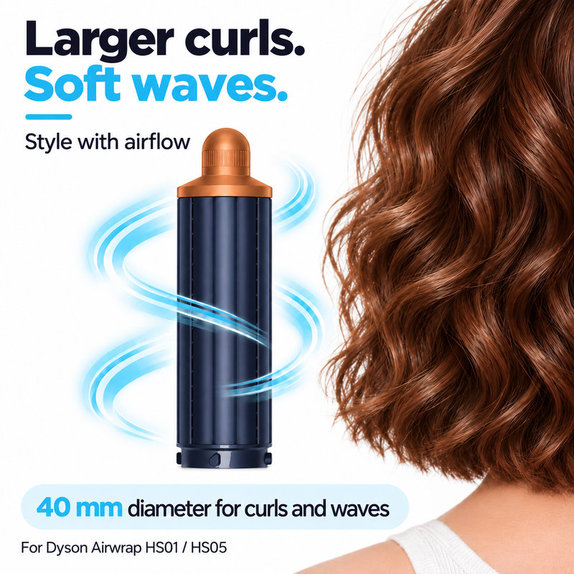 Short Curling Barrel for Dyson Airwrap HS01, HS05, 40 mm, Prussian Blue / Rich Copper