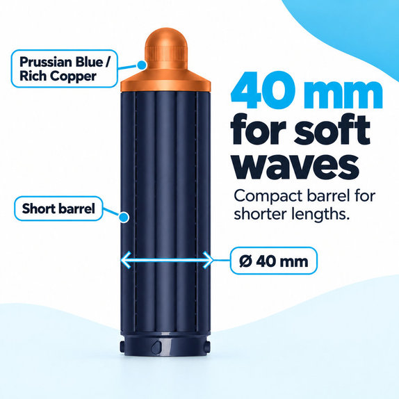 Short Curling Barrel for Dyson Airwrap HS01, HS05, 40 mm, Prussian Blue / Rich Copper
