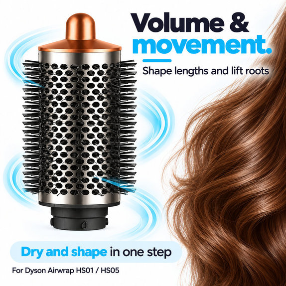 Large Round Volumizing Brush for Dyson Airwrap HS01, HS05, Nickel / Copper