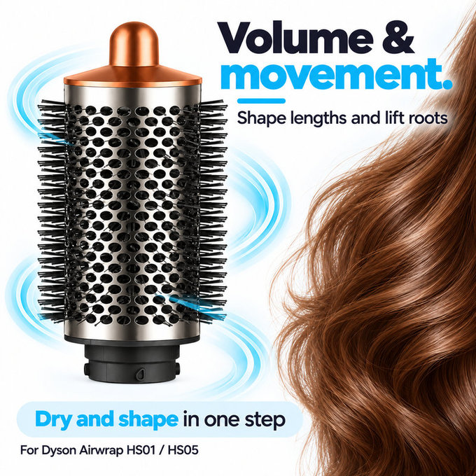 Large Round Volumizing Brush for Dyson Airwrap HS01, HS05, Nickel / Copper