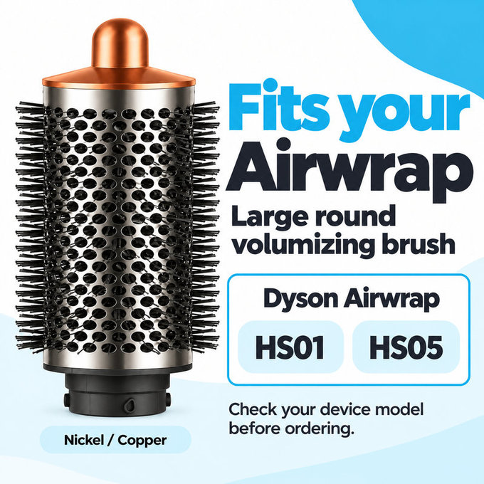 Large Round Volumizing Brush for Dyson Airwrap HS01, HS05, Nickel / Copper