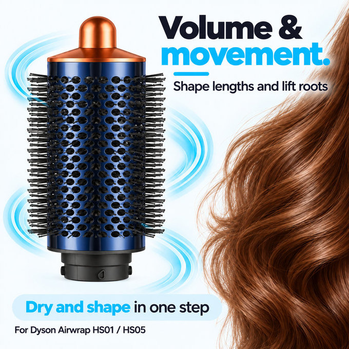 Large Round Volumizing Brush for Dyson Airwrap HS01, HS05, Prussian Blue / Rich Copper