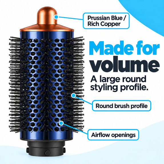 Large Round Volumizing Brush for Dyson Airwrap HS01, HS05, Prussian Blue / Rich Copper