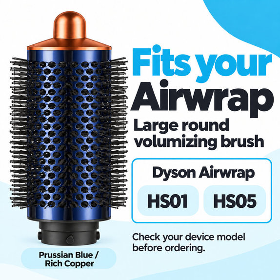 Large Round Volumizing Brush for Dyson Airwrap HS01, HS05, Prussian Blue / Rich Copper