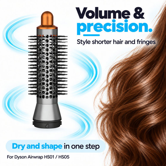 Small Round Volumizing Brush for Dyson Airwrap HS01, HS05, Nickel / Copper