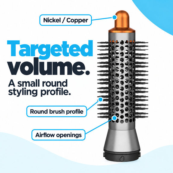 Small Round Volumizing Brush for Dyson Airwrap HS01, HS05, Nickel / Copper