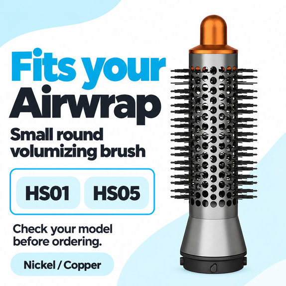 Small Round Volumizing Brush for Dyson Airwrap HS01, HS05, Nickel / Copper