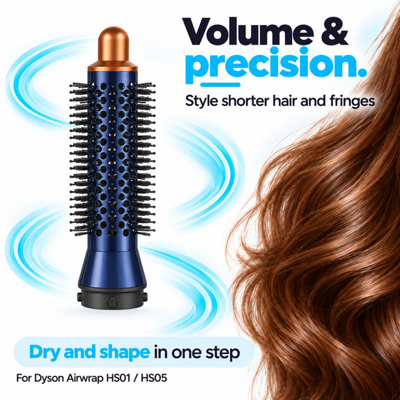 Small Round Volumizing Brush for Dyson Airwrap HS01, HS05, Prussian Blue / Rich Copper