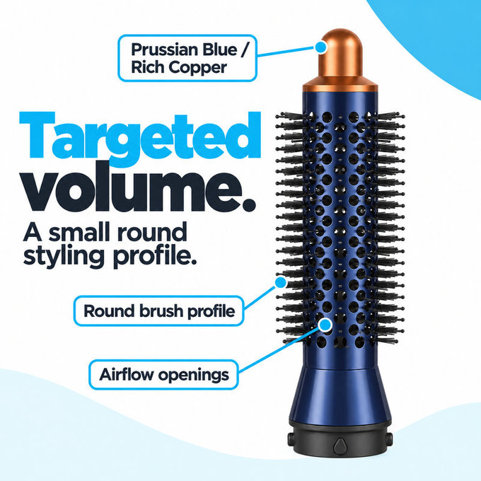 Small Round Volumizing Brush for Dyson Airwrap HS01, HS05, Prussian Blue / Rich Copper