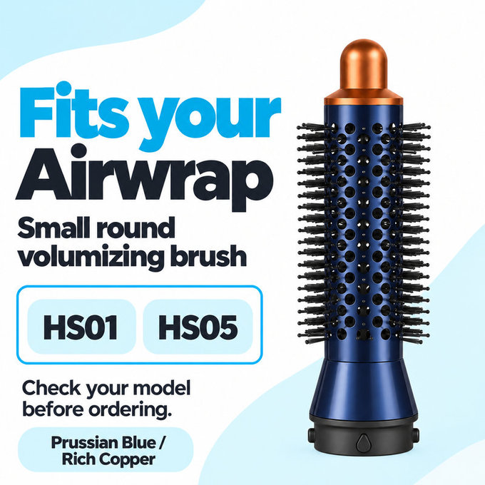 Small Round Volumizing Brush for Dyson Airwrap HS01, HS05, Prussian Blue / Rich Copper