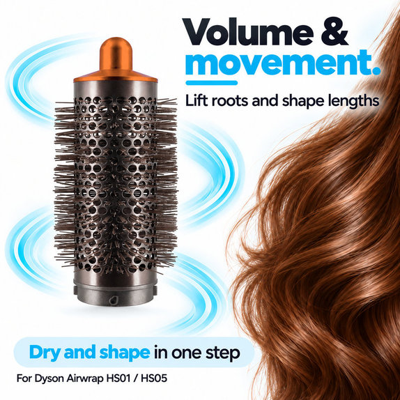 Medium Round Volumizing Brush for Dyson Airwrap HS01, HS05, Nickel / Copper