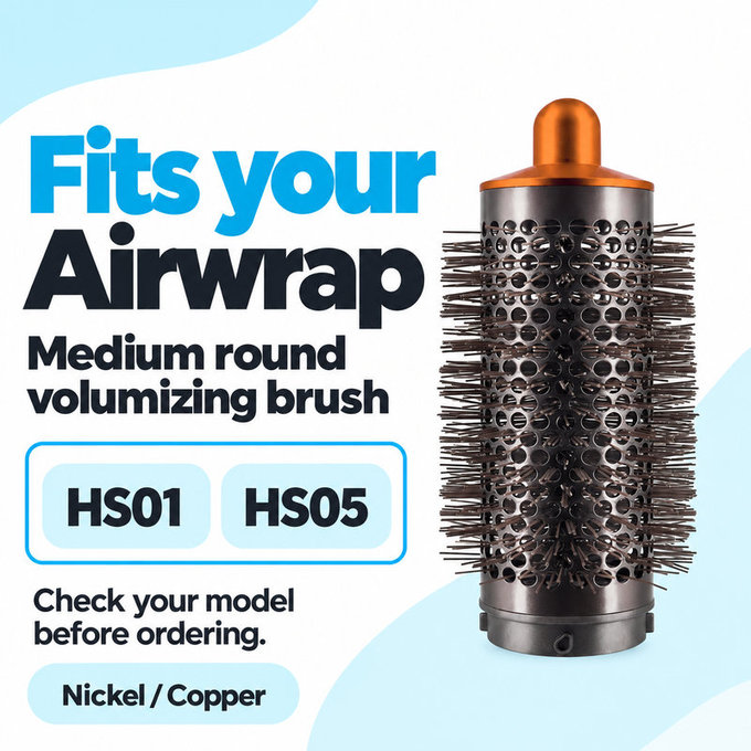 Medium Round Volumizing Brush for Dyson Airwrap HS01, HS05, Nickel / Copper