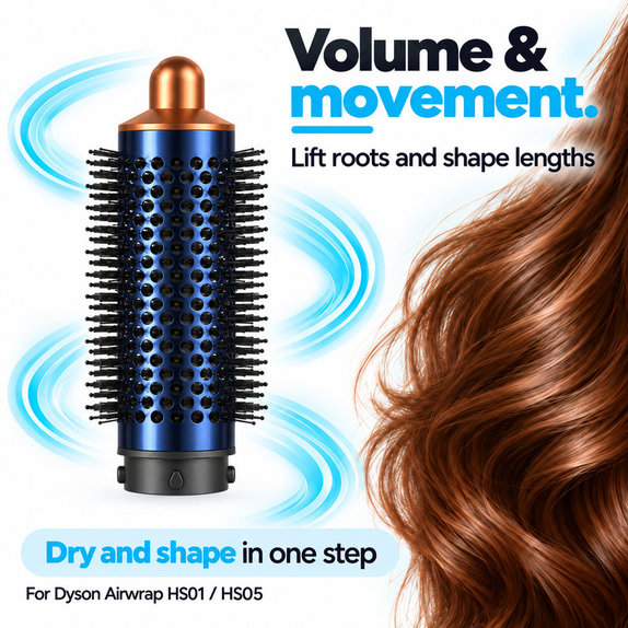 Medium Round Volumizing Brush for Dyson Airwrap HS01, HS05, Prussian Blue / Rich Copper