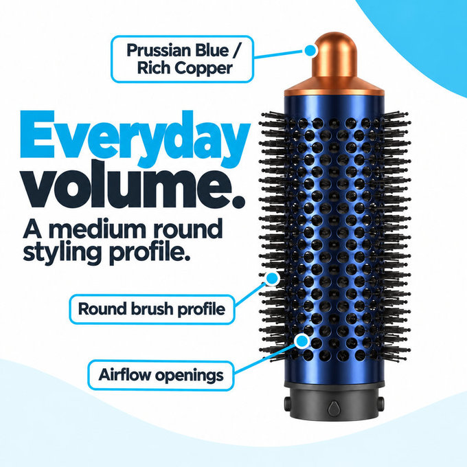 Medium Round Volumizing Brush for Dyson Airwrap HS01, HS05, Prussian Blue / Rich Copper