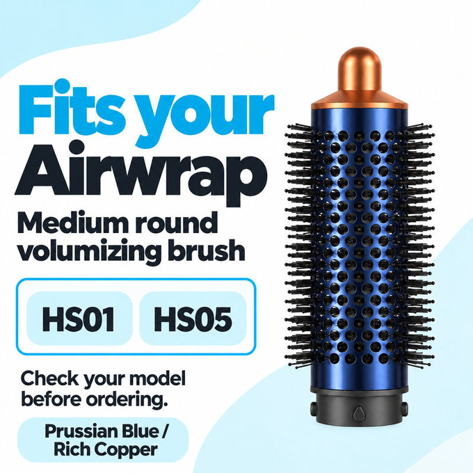Medium Round Volumizing Brush for Dyson Airwrap HS01, HS05, Prussian Blue / Rich Copper