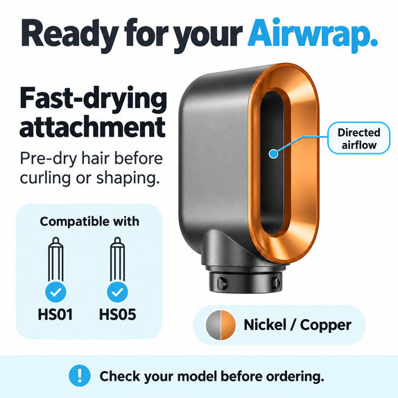 Fast Dryer Attachment for Dyson Airwrap HS01, HS05, Nickel / Copper