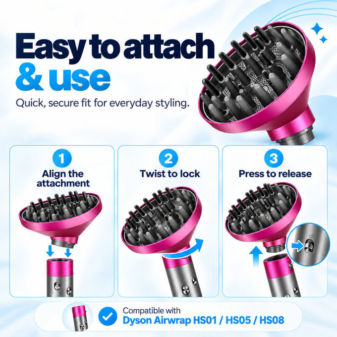 Wave + Curl Diffuser for Dyson Airwrap HS05, Fuchsia