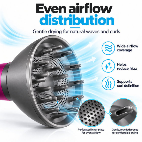 Diffuser for Dyson Supersonic HD01, HD03, HD07, HD15, HD16, Black / Nickel