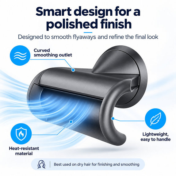 Flyaway Smoothing Attachment for Dyson Supersonic HD01, HD03, HD07, HD15, HD16, Black