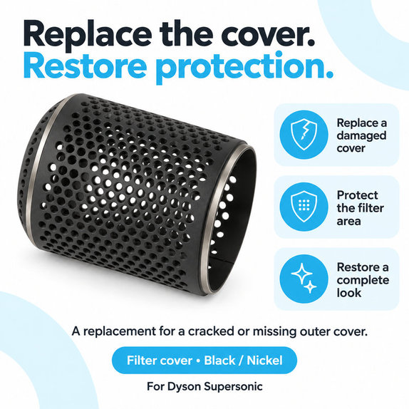 Filter Cover for Dyson Supersonic HD01, HD03, HD07, HD15, HD16, Black / Nickel