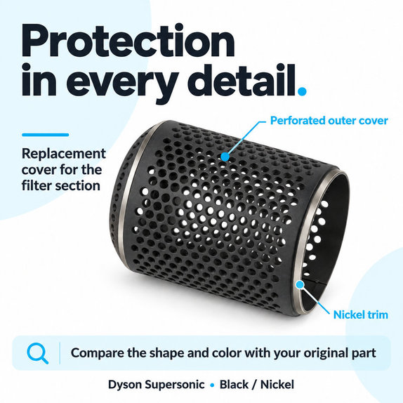 Filter Cover for Dyson Supersonic HD01, HD03, HD07, HD15, HD16, Black / Nickel
