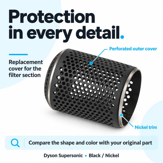 Filter Cover for Dyson Supersonic HD01, HD03, HD07, HD15, HD16, Black / Nickel