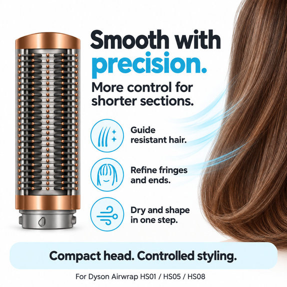 Small Firm Smoothing Brush for Dyson Airwrap HS01, HS05, HS08, Nickel / Copper