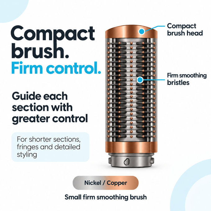 Small Firm Smoothing Brush for Dyson Airwrap HS01, HS05, HS08, Nickel / Copper