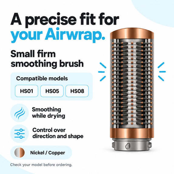 Small Firm Smoothing Brush for Dyson Airwrap HS01, HS05, HS08, Nickel / Copper