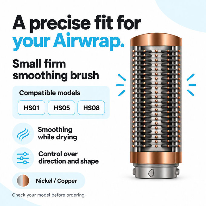 Small Firm Smoothing Brush for Dyson Airwrap HS01, HS05, HS08, Nickel / Copper