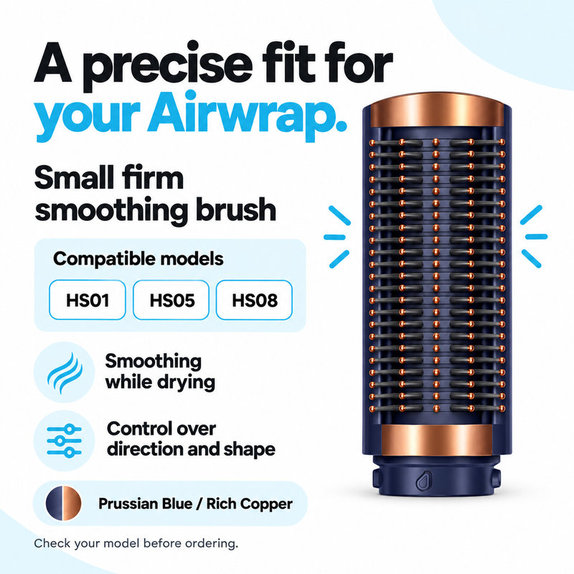 Small Firm Smoothing Brush for Dyson Airwrap HS01, HS05, HS08, Prussian Blue / Rich Copper