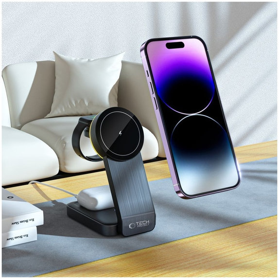 Wireless charger QI15W-A28 3IN1 Magnetic MagSafe, black, Tech-Protect
