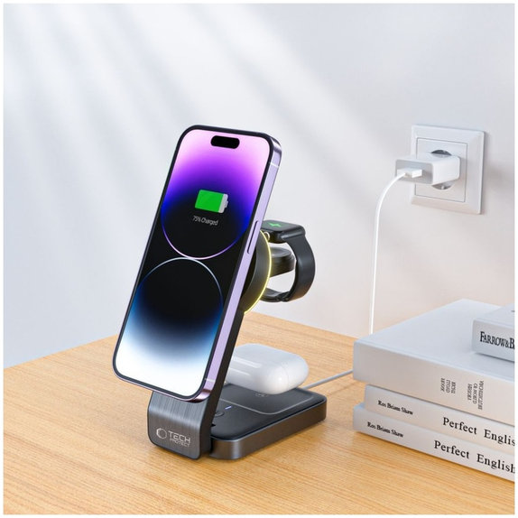 Wireless charger QI15W-A28 3IN1 Magnetic MagSafe, black, Tech-Protect