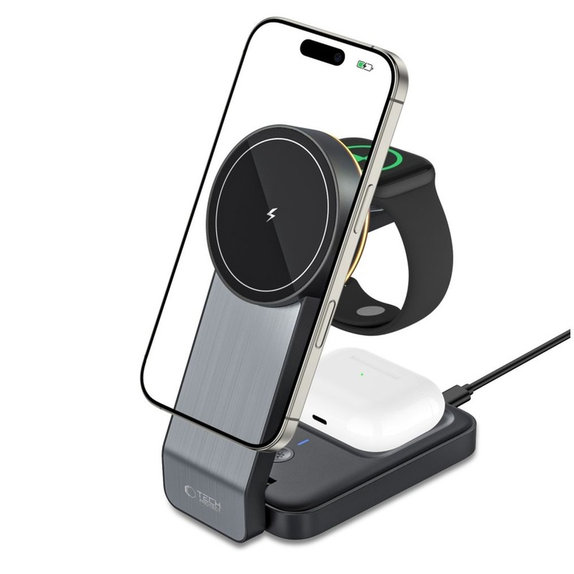 Wireless charger QI15W-A28 3IN1 Magnetic MagSafe, black, Tech-Protect
