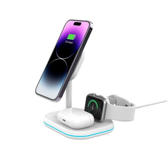 Wireless charger QI15W-A27 3IN1 Magnetic MagSafe, white, Tech-Protect