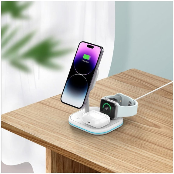 Wireless charger QI15W-A27 3IN1 Magnetic MagSafe, white, Tech-Protect