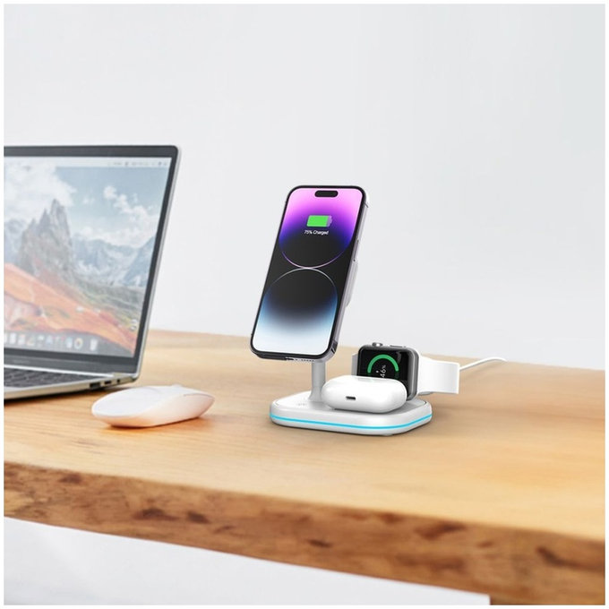 Wireless charger QI15W-A27 3IN1 Magnetic MagSafe, white, Tech-Protect