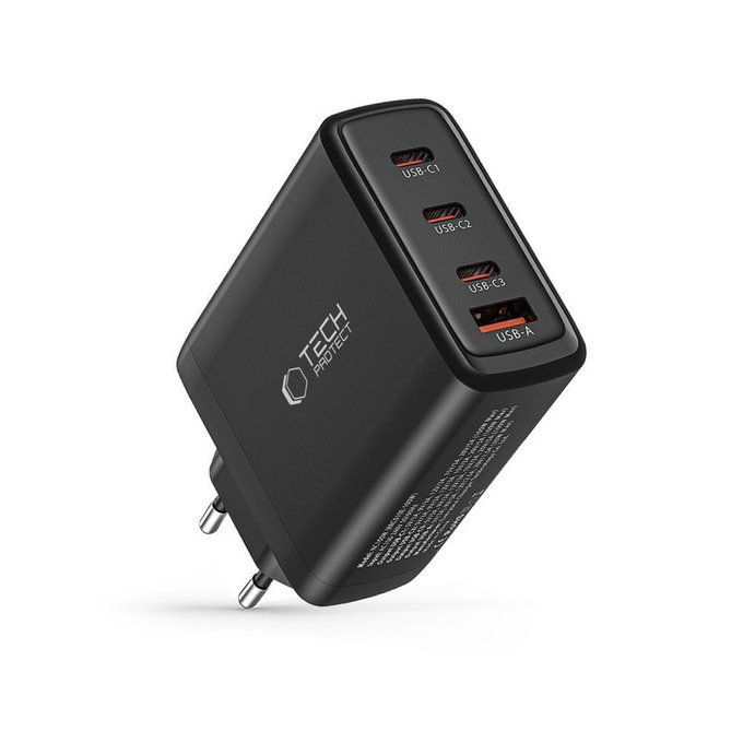 Wall charger NC100W-GAN 4-PORT PD 100W / QC3.0, black, Tech-Protect