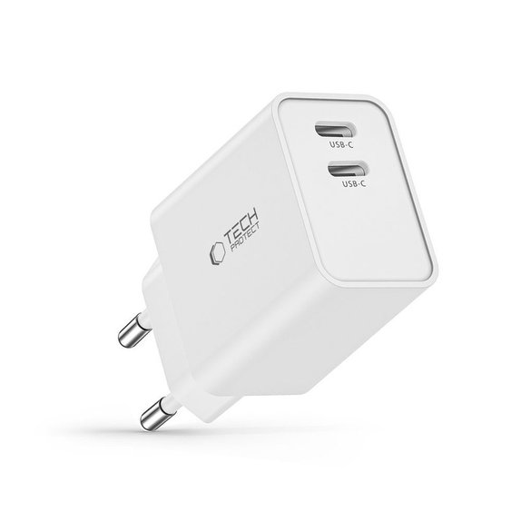 Wall charger C35W 2-PORT PD 35W, white, Tech-Protect
