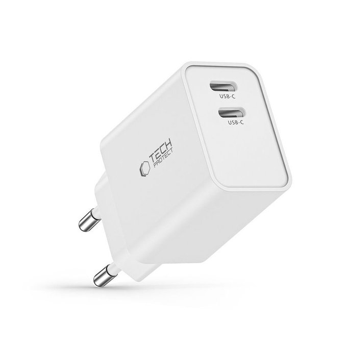 Wall charger C35W 2-PORT PD 35W, white, Tech-Protect
