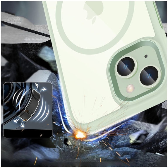 Case MagMat MagSafe for iPhone 15, green/clear, Tech-Protect
