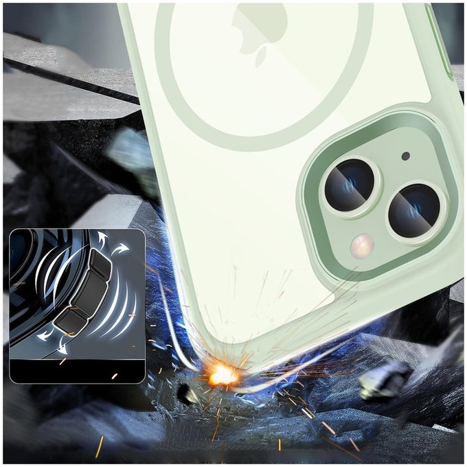 Case MagMat MagSafe for iPhone 15, green/clear, Tech-Protect