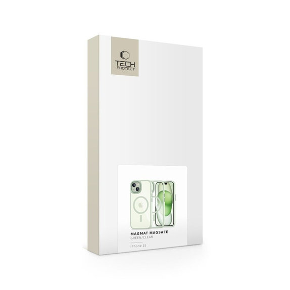 Case MagMat MagSafe for iPhone 15, green/clear, Tech-Protect