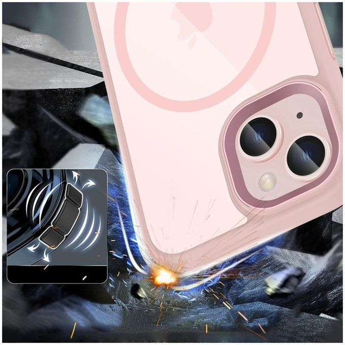 Case MagMat MagSafe for iPhone 15, pink/clear, Tech-Protect