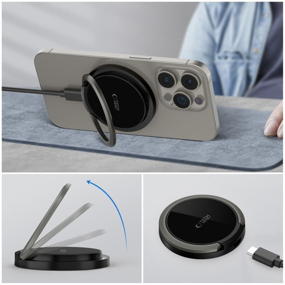 Wireless charger QI15W-A33 Magnetic MagSafe, black, Tech-Protect