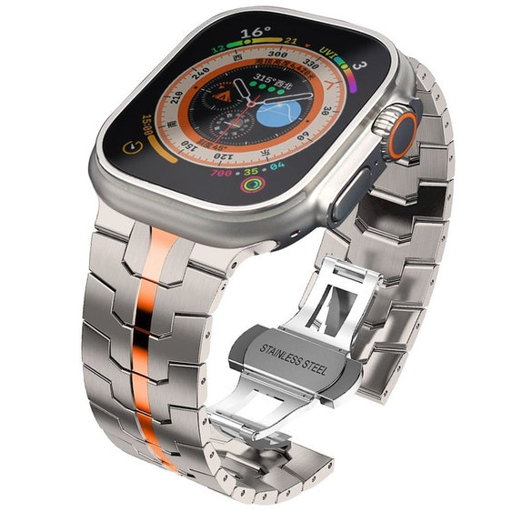 Strap Stainless Line for Apple Watch 8 / 9 / 10 / 11 / Se / Ultra (44 / 45 / 46 / 49 mm), Titanium/Orange, Tech-Protect