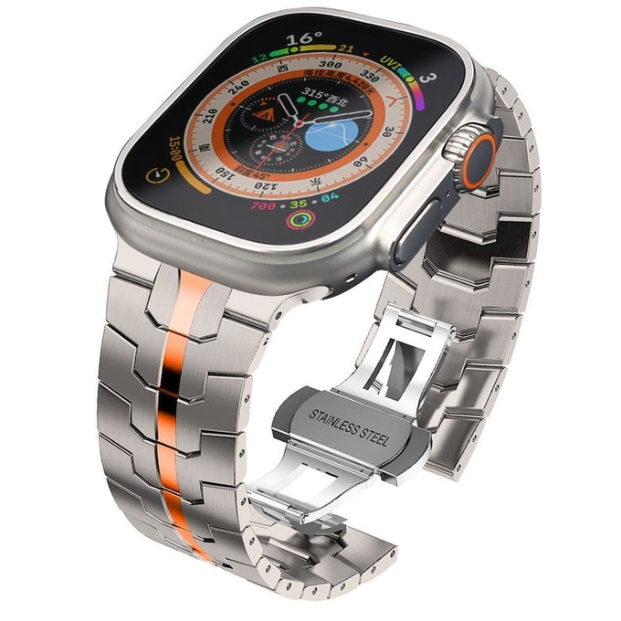 Strap Stainless Line for Apple Watch 8 / 9 / 10 / 11 / Se / Ultra (44 / 45 / 46 / 49 mm), Titanium/Orange, Tech-Protect