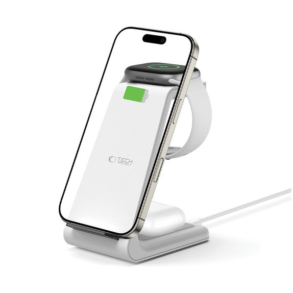 Wireless charger QI15W-A36 3IN1 for Apple, white, Tech-Protect