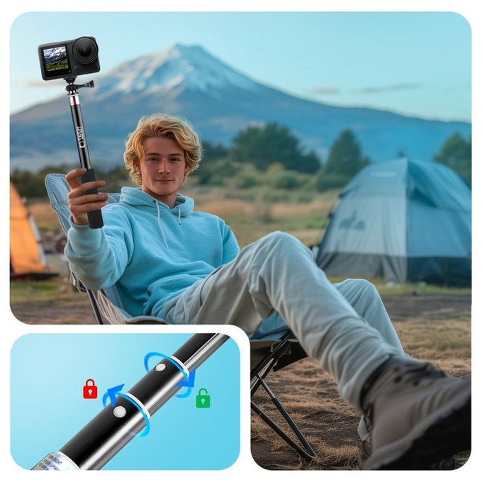 Selfie stick with tripod GA100 for GoPro / Dji / INSTA360, black, Tech-Protect