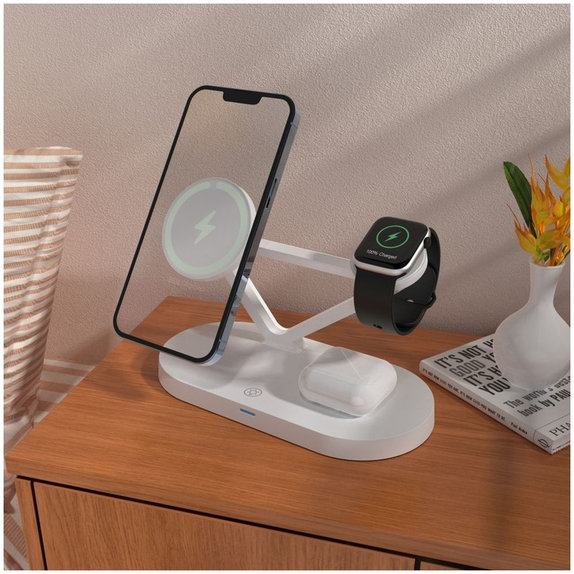 Wireless charger QI15W-A41 3IN1 Magnetic MagSafe, white, Tech-Protect